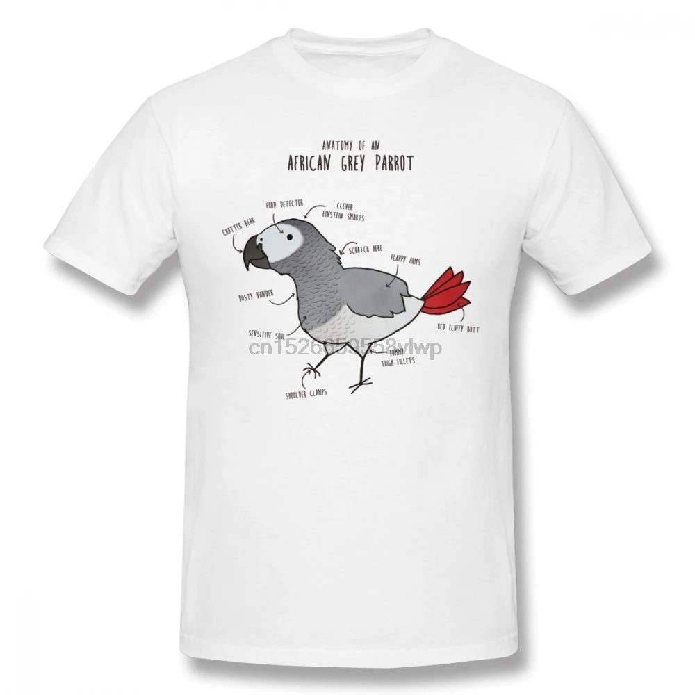 

Retro Great Anatomy Of An African Grey Parrot Tee Shirt Man S-6XL Leisure Hipster T-shirt Wholesale