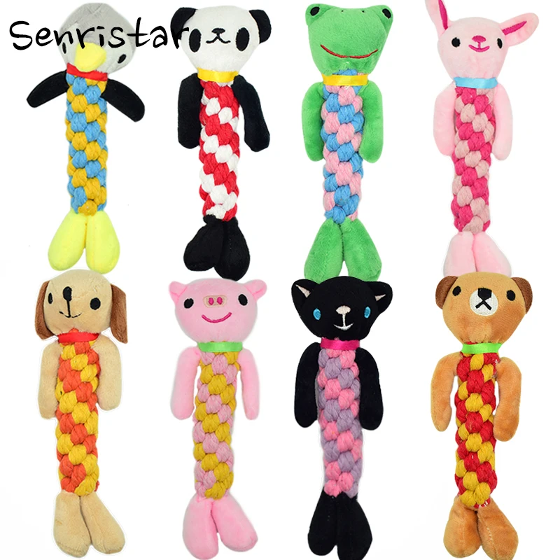 

Pet Cotton Rope Chew Squeakers Dog Toys for Small Medium Dogs Cleaning Teeth Interactive Squeaky Pig Toy Cat Puppy Dog Toys