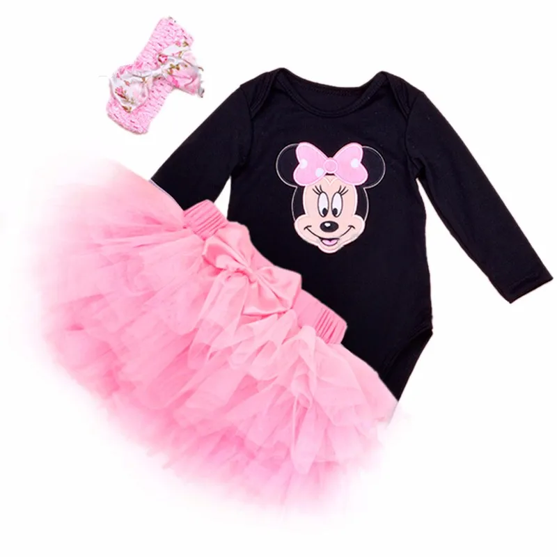 Девочка набор одежды для ребенка полный o-образным вырезом Детский комбинезон Розовый принцесса юбка-пачка повязка на голову новорожденных Рождественский наряд 3 шт vetement Минни