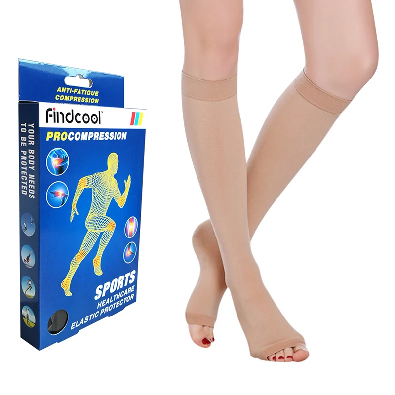 Findcool медицинские Компрессионные гольфы с открытым носком для йоги и спорта 20-30 mmHg гетры