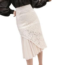 Осенняя Женская юбка в сеточку с кружевами, облегающая юбка-труба, Женская юбка с разрезом в стиле «рыбий хвост», S-2XL, женская сексуальная одежда