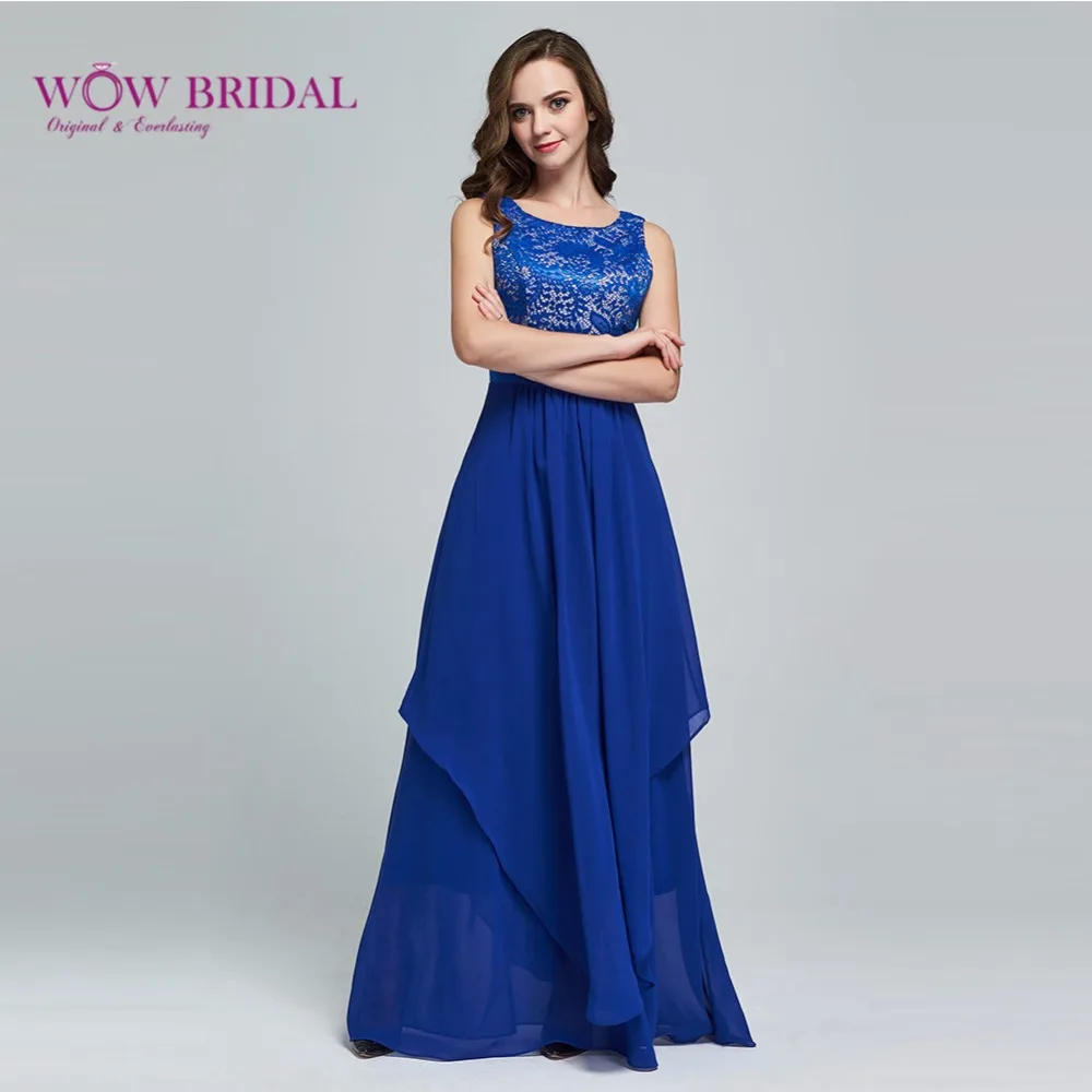 Wowbridal Scoop A Line Lace Chiffon Formal Long Evening Dress Pleated Beautiful Dress For