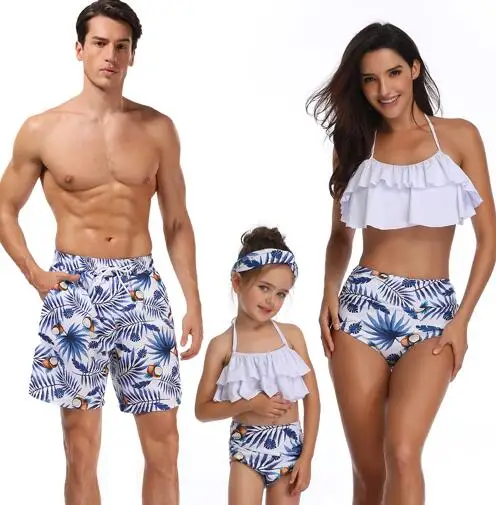 Семейные купальники с оборками; одежда для купания для мамы и дочки; одежда для мамы, папы и меня; одинаковые комплекты; купальные шорты для папы и сына - Цвет: Коричневый