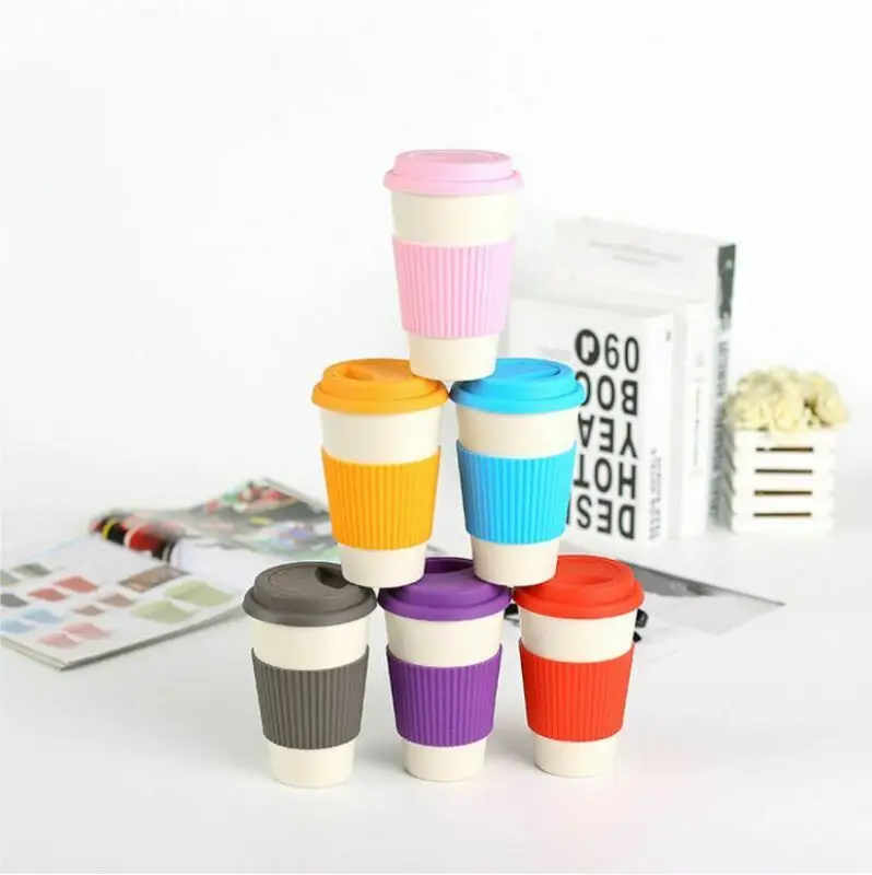 

New Reusable Kitchen Coffee Drinkware Brief Tea Cup Mug Wheat Straw Travel Cup with Silicone Cup Lid Eco-Friendly