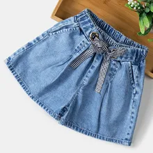 Детские джинсовые шорты Одежда для маленьких девочек г. Новые летние джинсы на шнуровке Свободные повседневные хлопковые ковбойские шорты для девочек детская одежда Y865