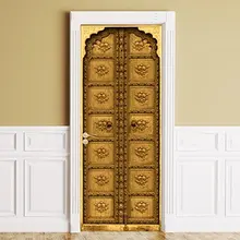3D индивидуальные яркий золотой вход украшение для двери обои настенное украшение печать стена с наклейками фото самоклеющиеся двери обертывание