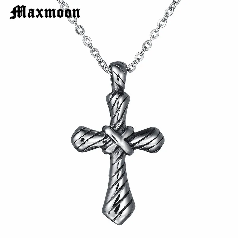 

Maxmoon Silver Tone Cross Christ Jesus Pendant Necklace Stainless Steel Link Chain Heavy Men Jewelry Gift
