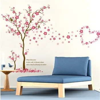 

Pink Blossom Tree Wall Stickers For Bedroom Home Decoration Plant Plane Mural Pastrol Window Removable Diy Wallposters New