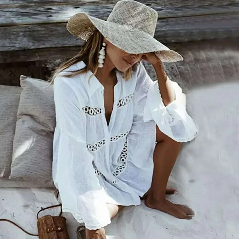 

Bikini Cover Up Lace Hollow Crochet Swimsuit Beach Dress Women 2019 Summer Ladies Cover-Ups Bathing Suit Beach Wear Tunic AA169