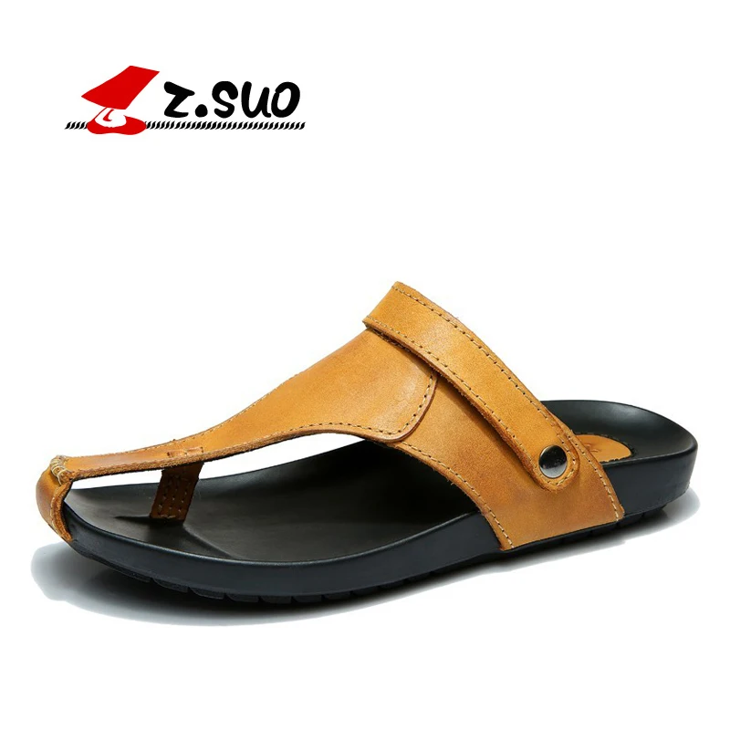 

Z.SUO Brand ZS18920 Summer Fashion Clip Toe Men's Sandals Back Strap Thick Cowhide Leather Men Beach Sandals Plus Size 45 46