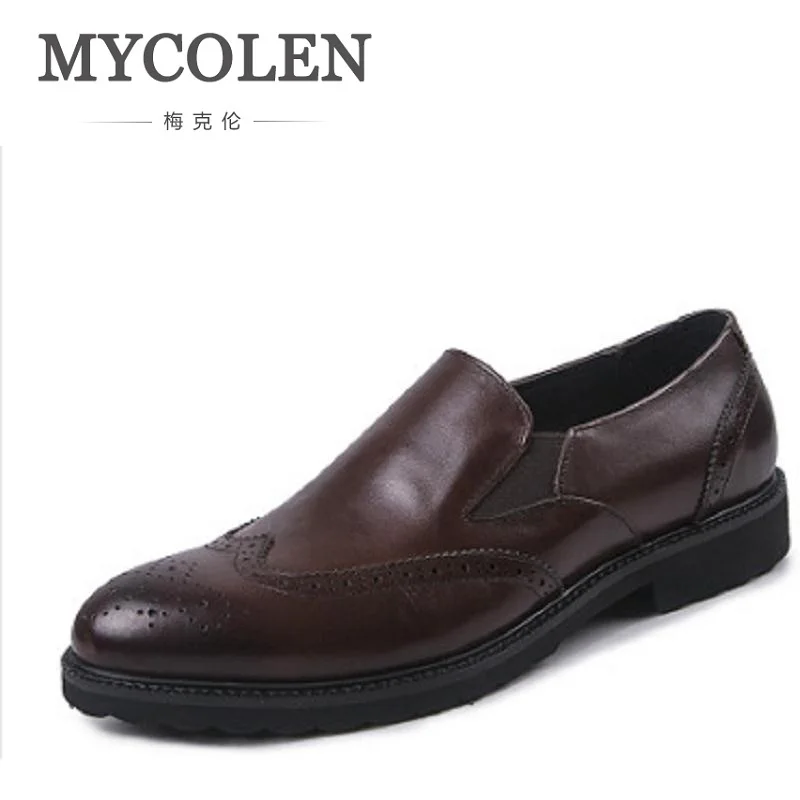 

MYCOLEN Italian Style Handmade Mens Dress Shoes Genuine Leather Luxury Designer Carved Oxfords Shoes Men Herrnschuhe Leder
