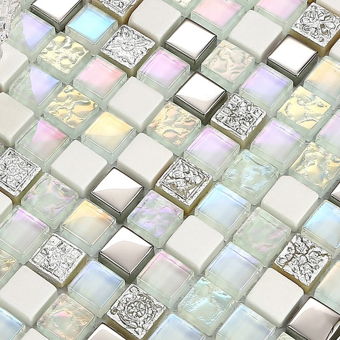 Azulejos de cristal tipo mosaico con piedra de vidrio y metal para