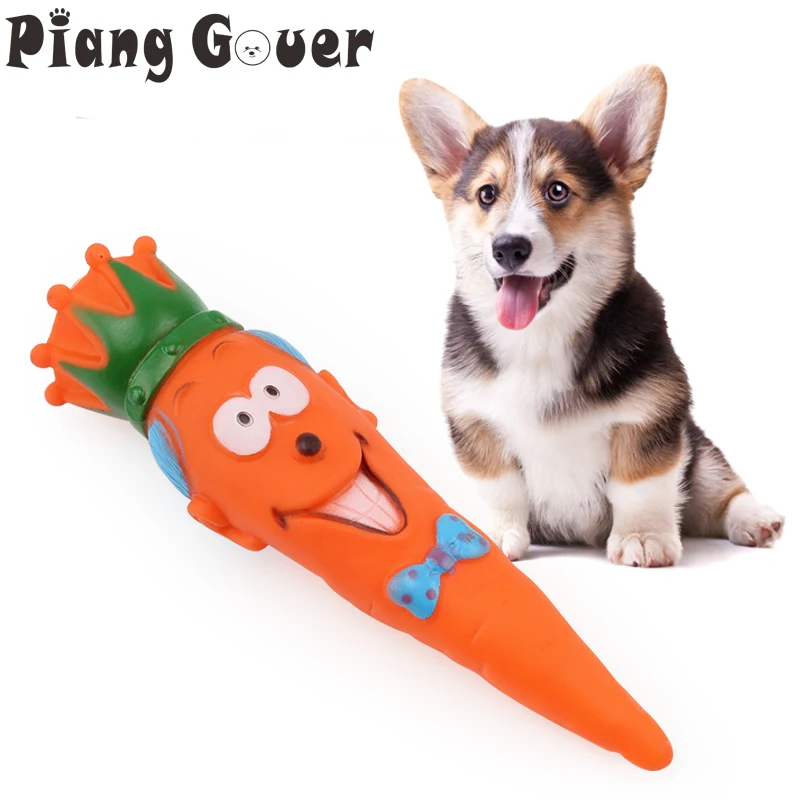 Soft Plastic Pet Dogs Toy Orange Carrot Clean Tooth Chew Dog Squeak