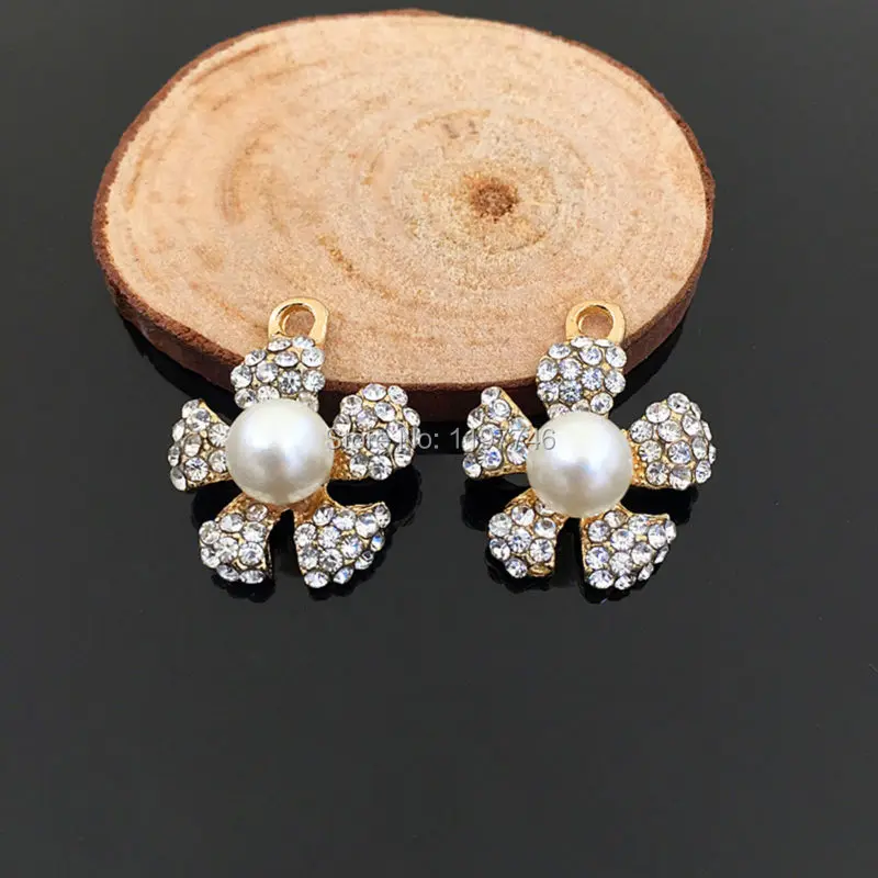 

Mini Order 10 Pieces 20x23mm Antique Crystal Rhinestone And Pearls Lucky Flower Charms Pendant DIY Findings Jewelry Accessories