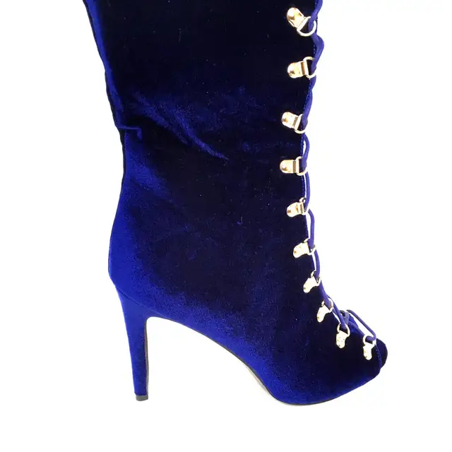 blue velvet lace up boots