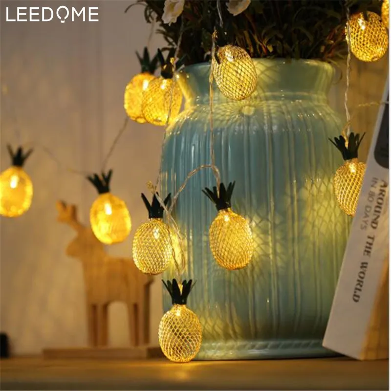 

Leedome 1.5M 3M Iron Metal Pineapple Fairy LED Battery String Light For Wedding Party Holiday Decor Garland Lamp 10Leds 20Leds