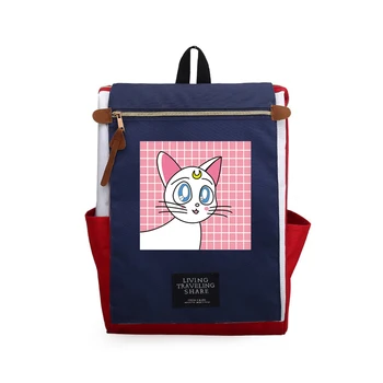 

Sailor Moon Luna Cat Women Kawaii Backpack Patchwork Travel Backpack Canvas School Bags for Teenage Girls Women Cute Backpack