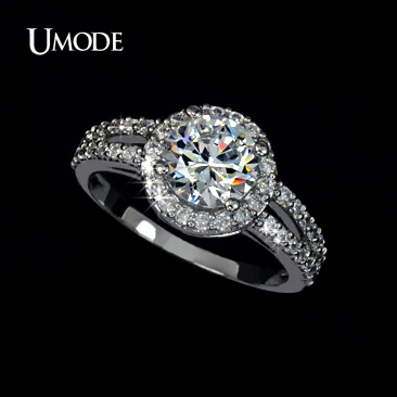 

UMODE Wedding Rings White Gold Color Jewelry For Women 2 Carat AAA+ Cubic Zirconia 2 Bands Vintage Halo Engagement Rings UR0021