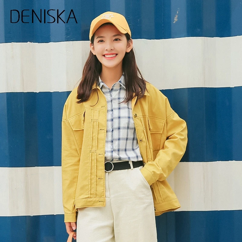 Дениска 2018 Boyfriend Denim куртка осень женские куртки и пальто красный желтый с