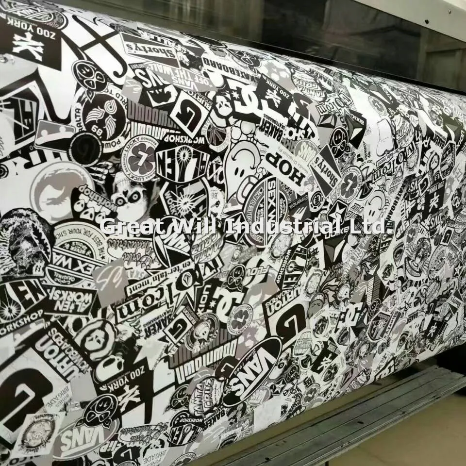 Черно-белая виниловая пленка с воздушными пузырьками, настоящие логотипы для автомобиля, наклейки, Размер 1,52x30 м