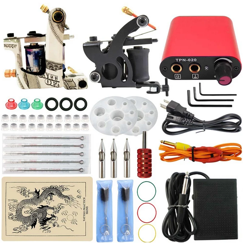 

Professional Tattoo kits Complete Tattoo Set Dual 2 Tattoo Machine Guns Power Supply Cord Kit Body Beauty free shipping