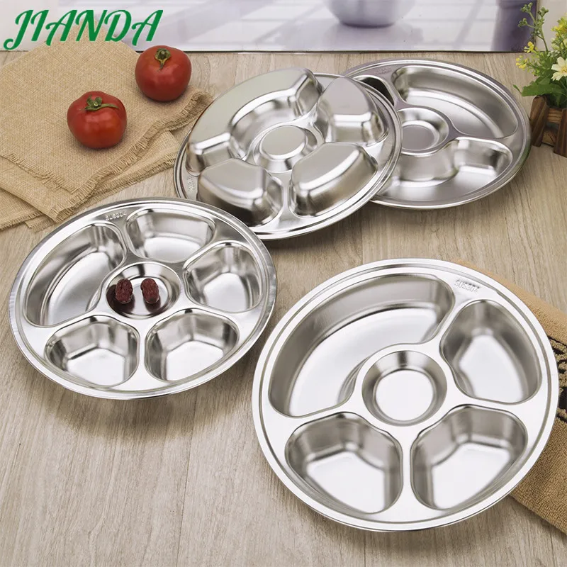 

JIANDA 304 Stainless Steel Buffet Dinner Plates Dishes Round Students Lunch Box Tray Dessert Plate Tableware Candy Butter Dish