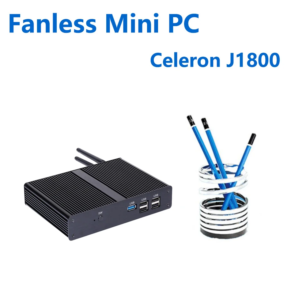 HUNSN безвентиляторный мини ПК Celeron J1800 Kodi Box Windows 10 Pro/Ubuntu WiFi VGA HD LAN настольный