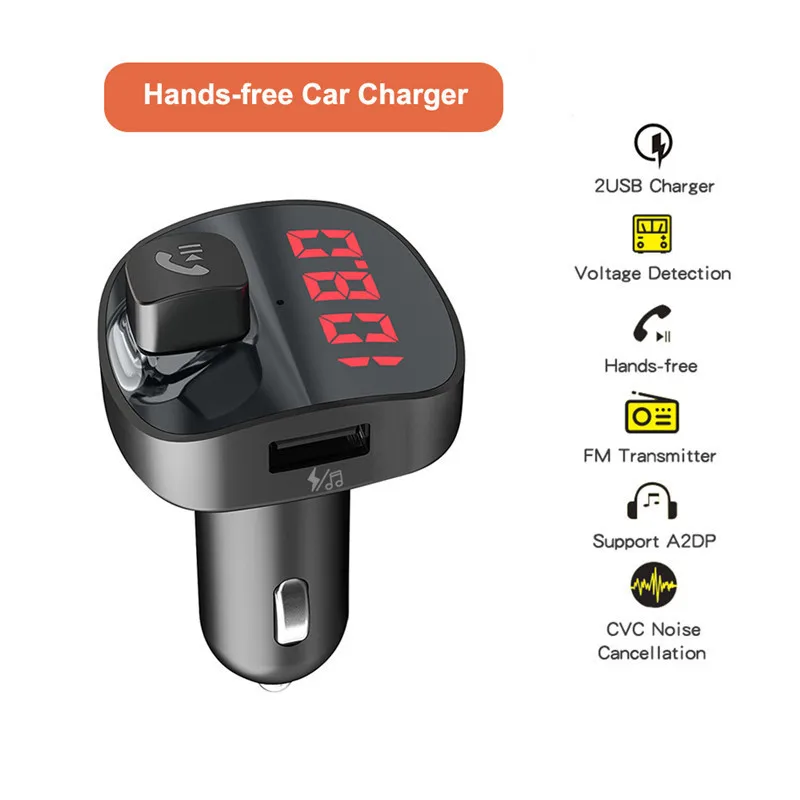 

4 in 1 Car Bluetooth 4.2 Handsfree Kit Dual USB Phone Charger FM Transmitter Stereo Audio Receiver TF card U disk Voltage Tester