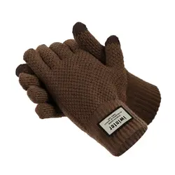 Зимние осенние теплые мужские вязаные перчатки гибкие полный палец перчатки мужские утолщенные шерстяные кашемировые однотонные