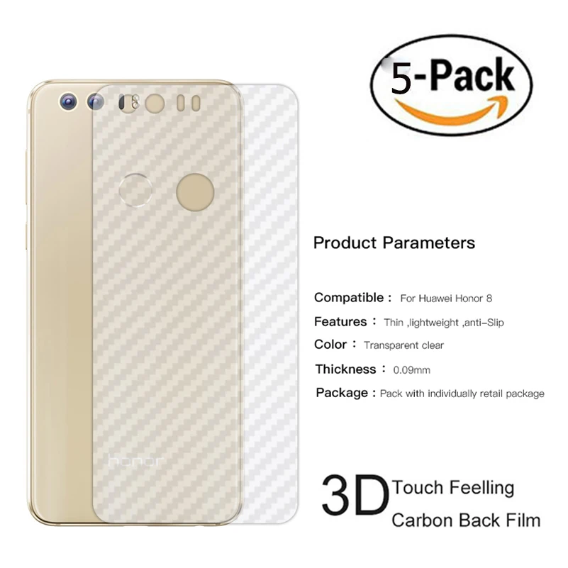 5 упаковок матовая прозрачная задняя пленка из углепластика для Huawei Honor 6A 6C 6X 7X 8 9 4A