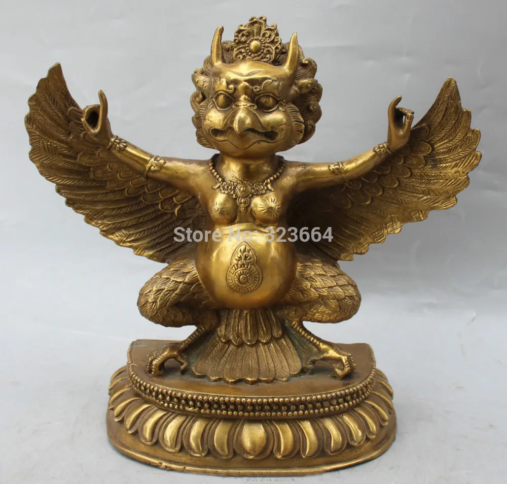 

11" China Tibetan Buddhism Bronze Redpoll Winged Garuda Bird Eagle Buddha Statue