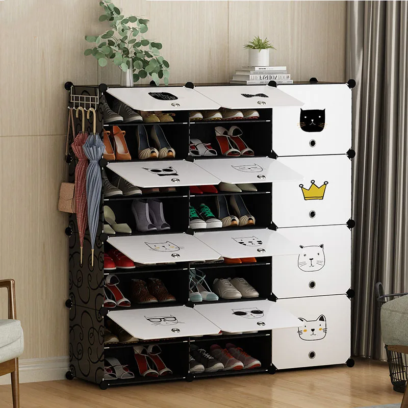 

Cartoon Cat Free Stickers Eco-friendly Plastic Many Layers Multifunction Shoe Shelf Easy Installation Wardrobe With A Hook