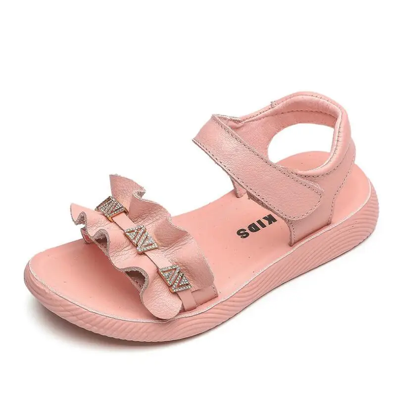 

SKHEK Girls Leather Sandals Kids fashion princess shoes non-slip children's Sandals soft bottom shoes 4 to 12 years old