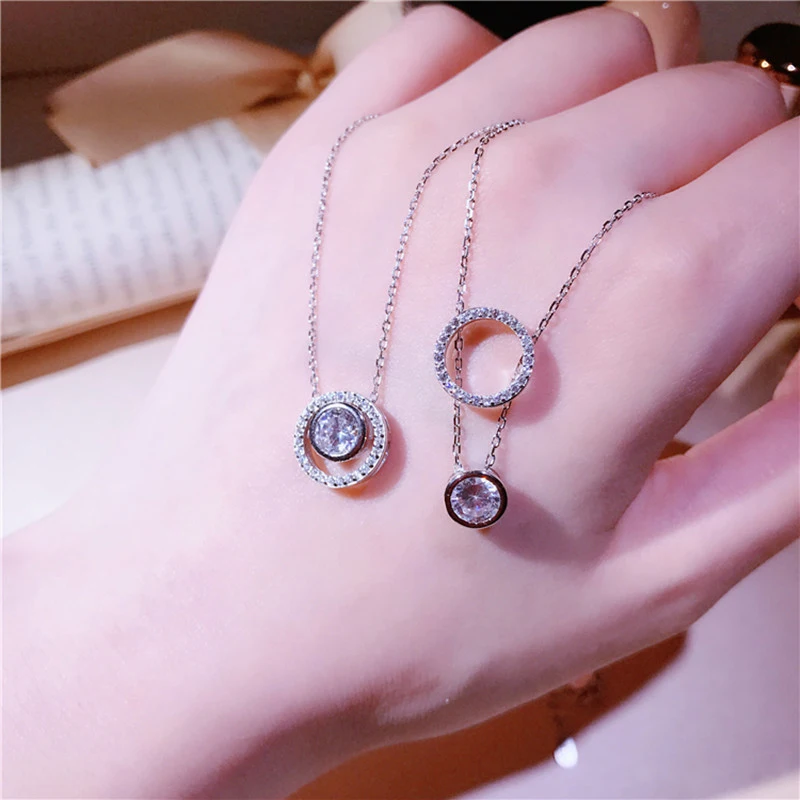 

2018 Fashion Exquisite S925 Sterling Silver Micro Necklace Sliding Circle Single Zircon Clavicle Chain Summer Women's Jewelry