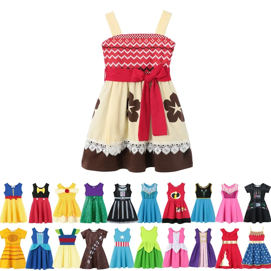 Girls Summer Dress Child Mickey Belle Snow White Moana Elsa Magic Hair Anna Cotton Birthday Princess Costume girls dress,princess costume,kids clothes