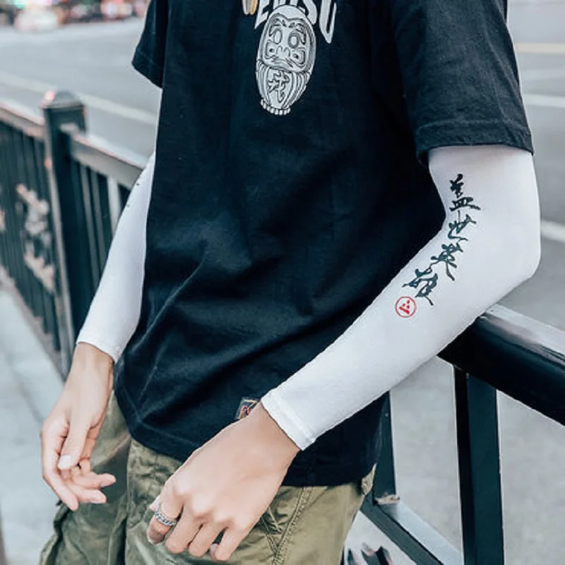 

2PC Cycling Sports Chinese Character Sleeves UV-protection Cool Arm Sleeves Cycling Running Arm Warmer Sport Elastic Over-sleeve