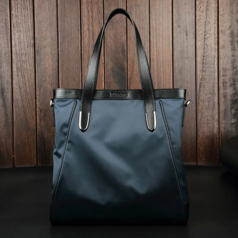Kvalitní velkokapacitní plátěné tašky vodotěsný nylon s originální kožené pánské tašky černé modré kabelky & crossbody tašky (XW8558)  t