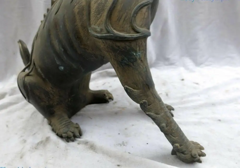 1" Китайская красная бронза резная Прекрасная Собака Лев мифические создания статуя Diting