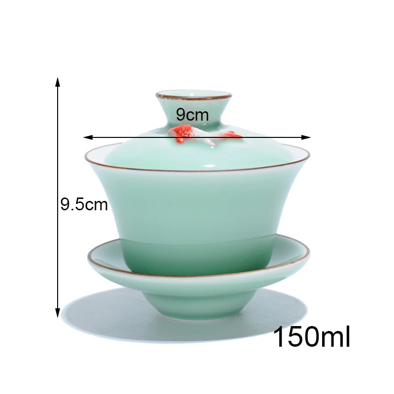 Celadon Gaiwan teaset kungfu tea bowl of jingdezhen blue and white porcelain tea glass ceramic white porcelain three of the bowl
