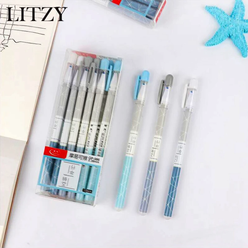 6pcs/set Erasable Pen Nib 0.38mm Blue Black Ink Magic Ballpoint Pen
