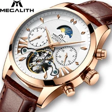 MEGALITH мужские модные автоматические механические часы водонепроницаемые светящиеся автоматические часы с датой и фазой Луны Мужские спортивные часы с турбийоном