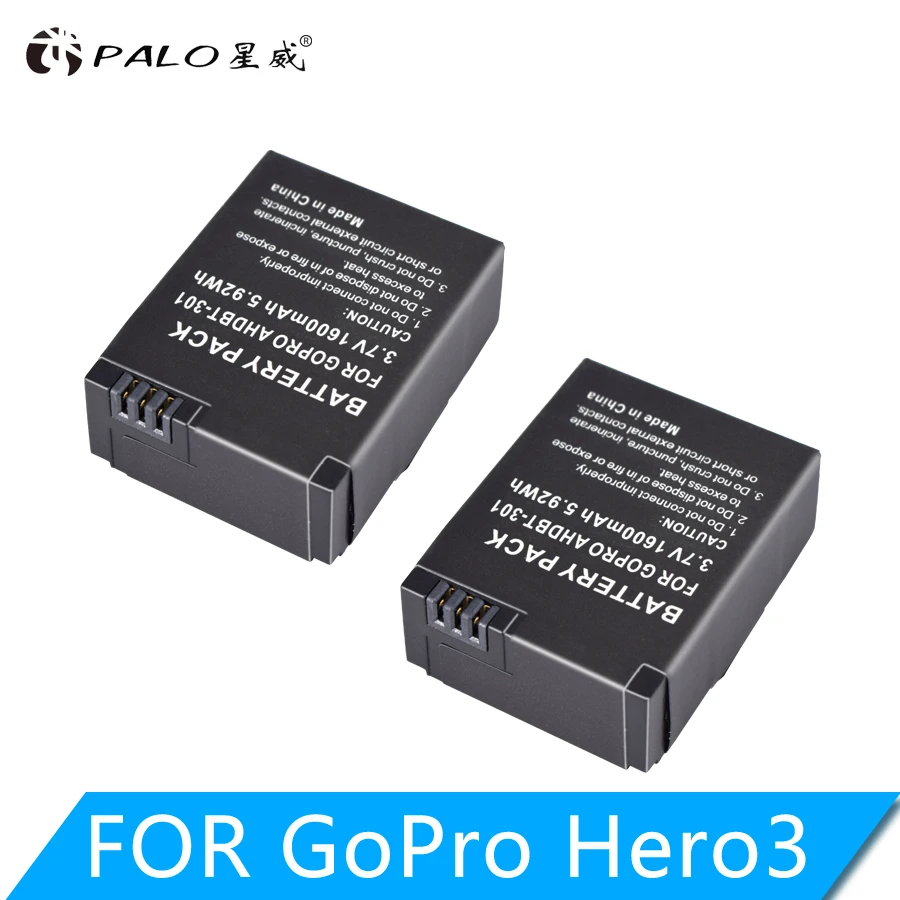 2 шт. 3 7 в 1600 мАч akku Go Pro hero 3/3 + аккумулятор AHDBT-301 AHDBT301 AHDBT-201 для gopro HERO3 gopro3 детали