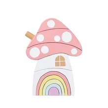 Cute Wooden Block Mushroom Rainbow Children Building Blocks Toys Baby Early Learning Educational Kids Model Building Toy