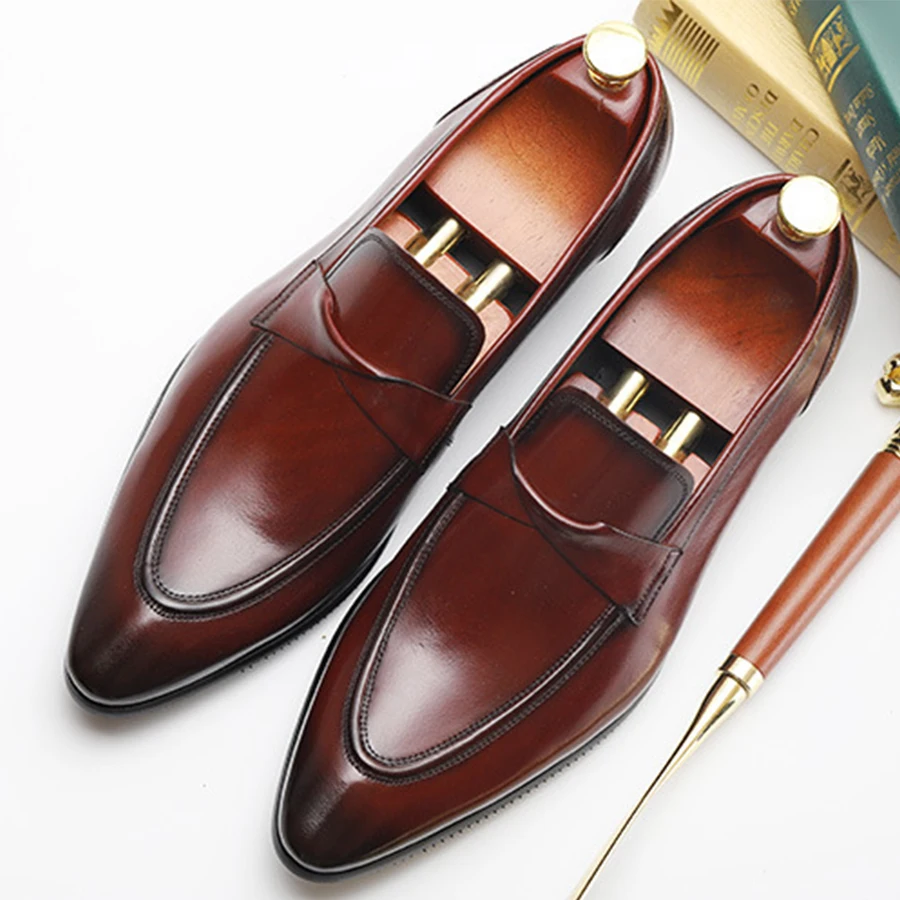 Men Brand Italian Shoes Fashion Mens Dress Shoes Genuine Leather Black Burgundy Wedding Male Shoes 2018 