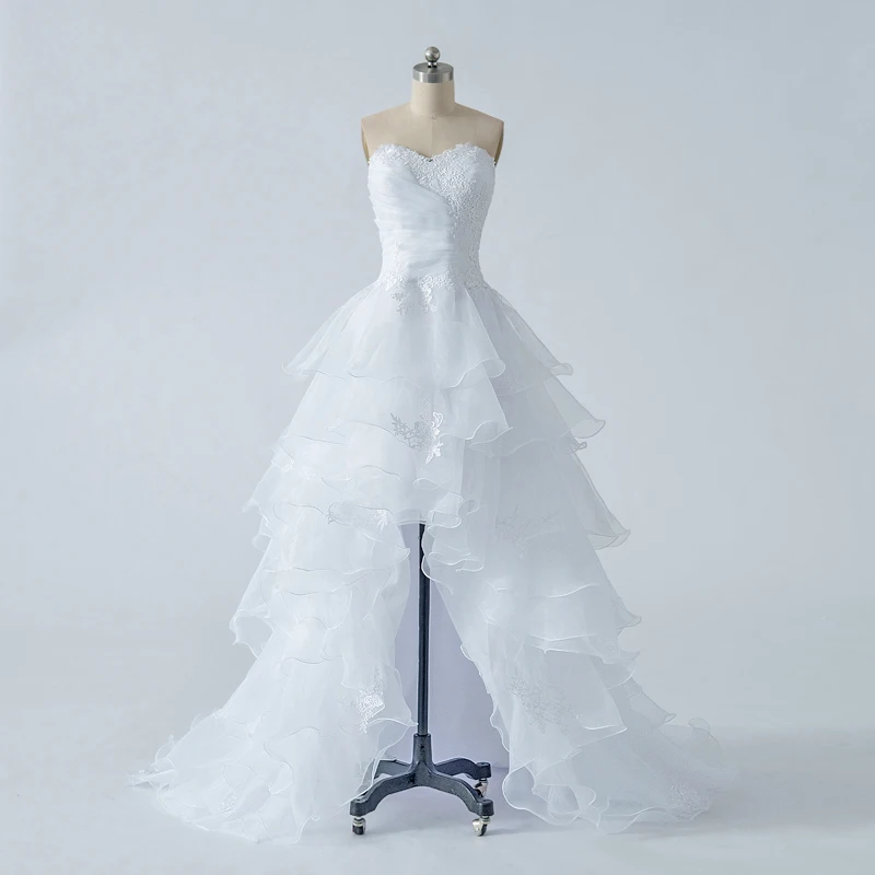 

Alexzendra High Low White Organza Wedding Dresses Tiered Ruffles Sweetheart Simple Bride Gown Vestido De Noiva
