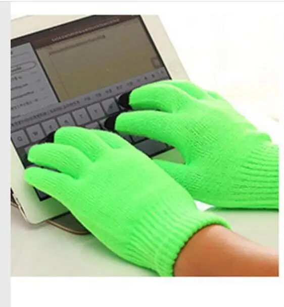 Fashion Female Wool Knitting Touched Screen Gloves Winter Women Warm Full Finger Gloves Stretch Warm Guantes Knit Mitten - Цвет: Fluorescent green