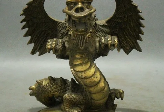 YM 311 7 Folk China FengShui Brass Year Zodiac Fly Wing Dragon Art Statue | Дом и сад