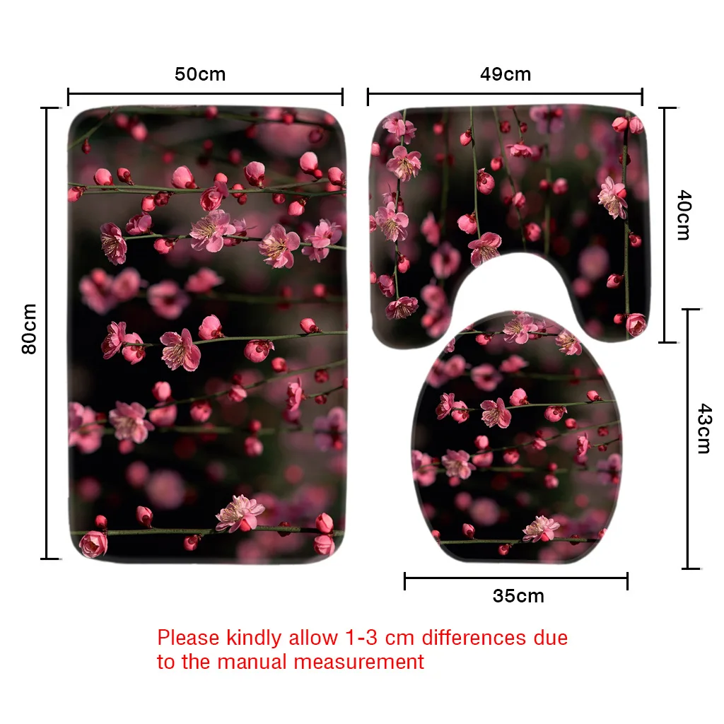 3 шт набор ковриков для ванной с рисунком розы, коврик для туалета для трех комплектов ковриков для ванной, Противоскользящие коврики для ванной комнаты и ковры