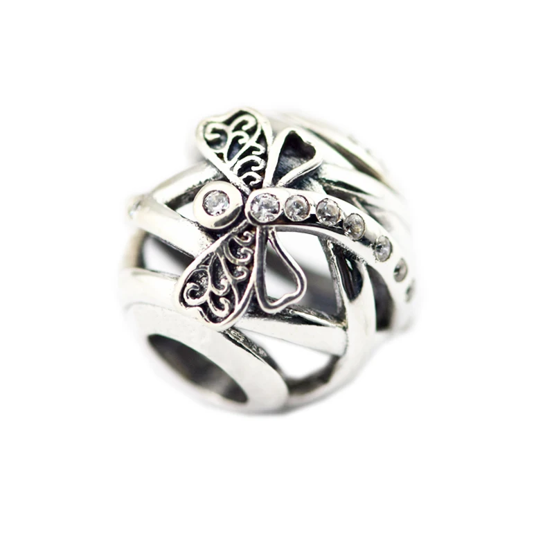 DIY Подходит для Pandora шармы браслеты Dreamy бисер-стрекоза с прозрачным CZ Серебро 925 пробы-ювелирные изделия