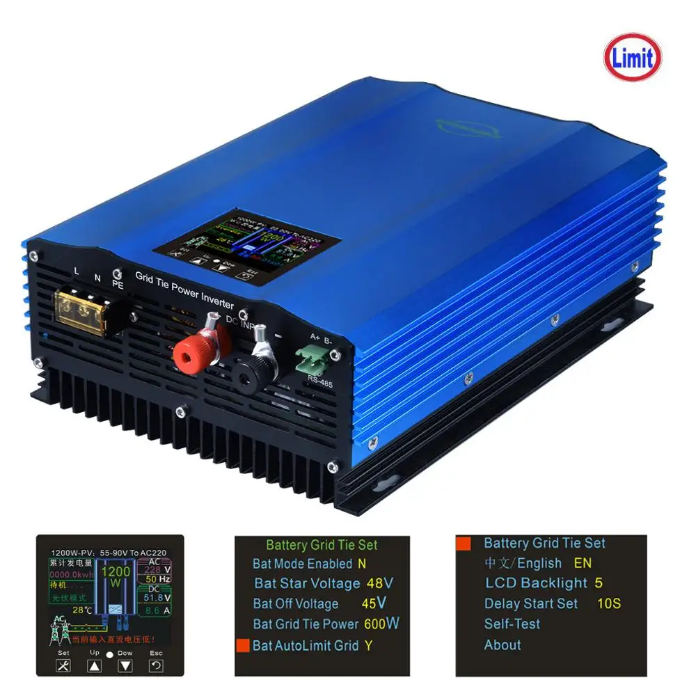 Eujgoov 1000W Solar Inverter Grid Tie LCD Inverter mit Limiter für